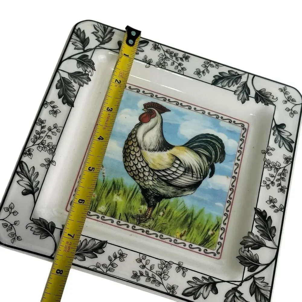 I Galletti 2 Square Ceramic Rooster Bread Plates Trinket Dishes Italy Farmhouse